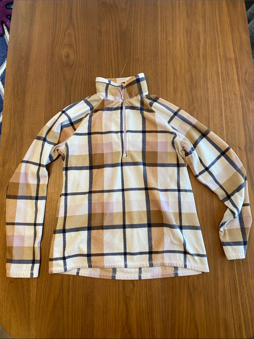 Eddie Bauer Women’s Plaid Half-Zip Pullover — Cream, Tan & Pink